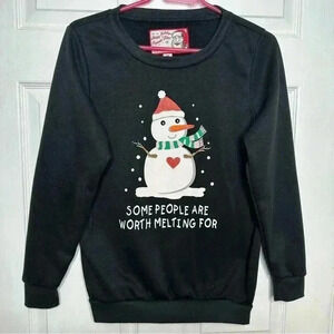 Happy  Holidays! Christmas Snowman Sweatshirt Black Size Medium